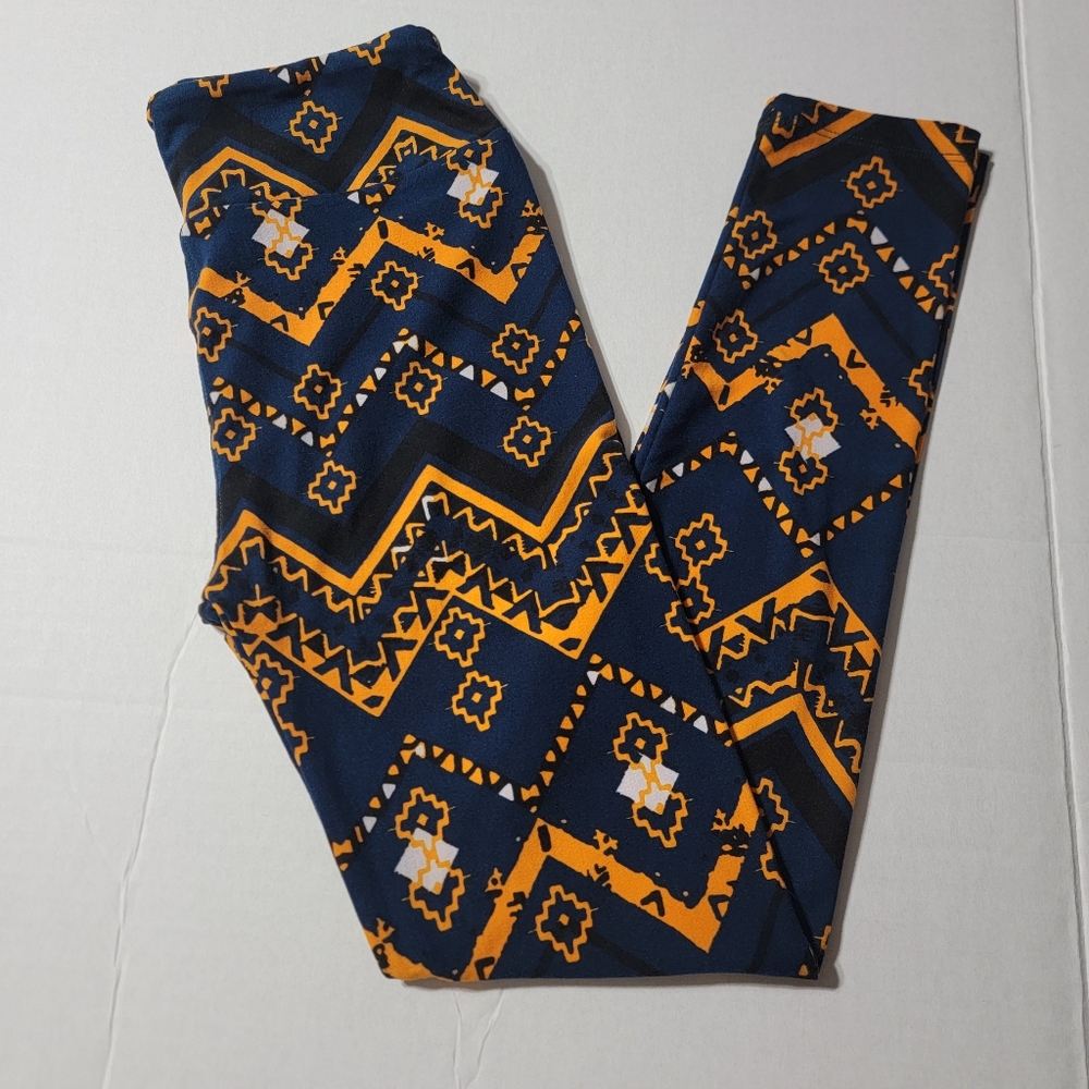 💚 Lularoe Blue/Orange/Black Geometric‎ Leggings Size OS Women's
